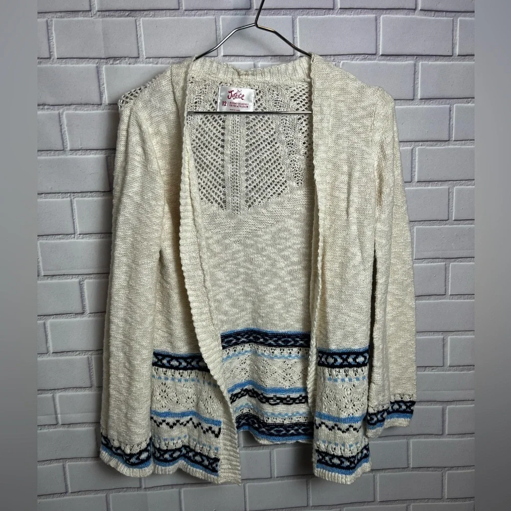JUSTICE girls open front cardigan beige/size 12